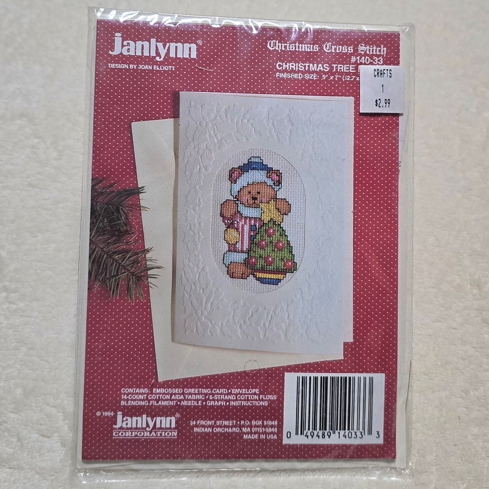 Vintage 90s Janlynn Cross‎ Stitch Christmas Card Kit Embossed Card Envelope NWT